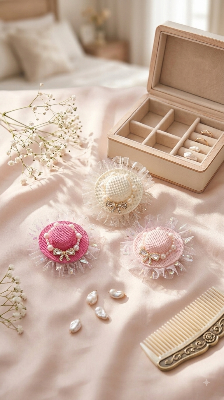 DOLCY Pearl Petal Bow Hair Clips – Cute Pearl Bow Hair Accessories for Baby Girls