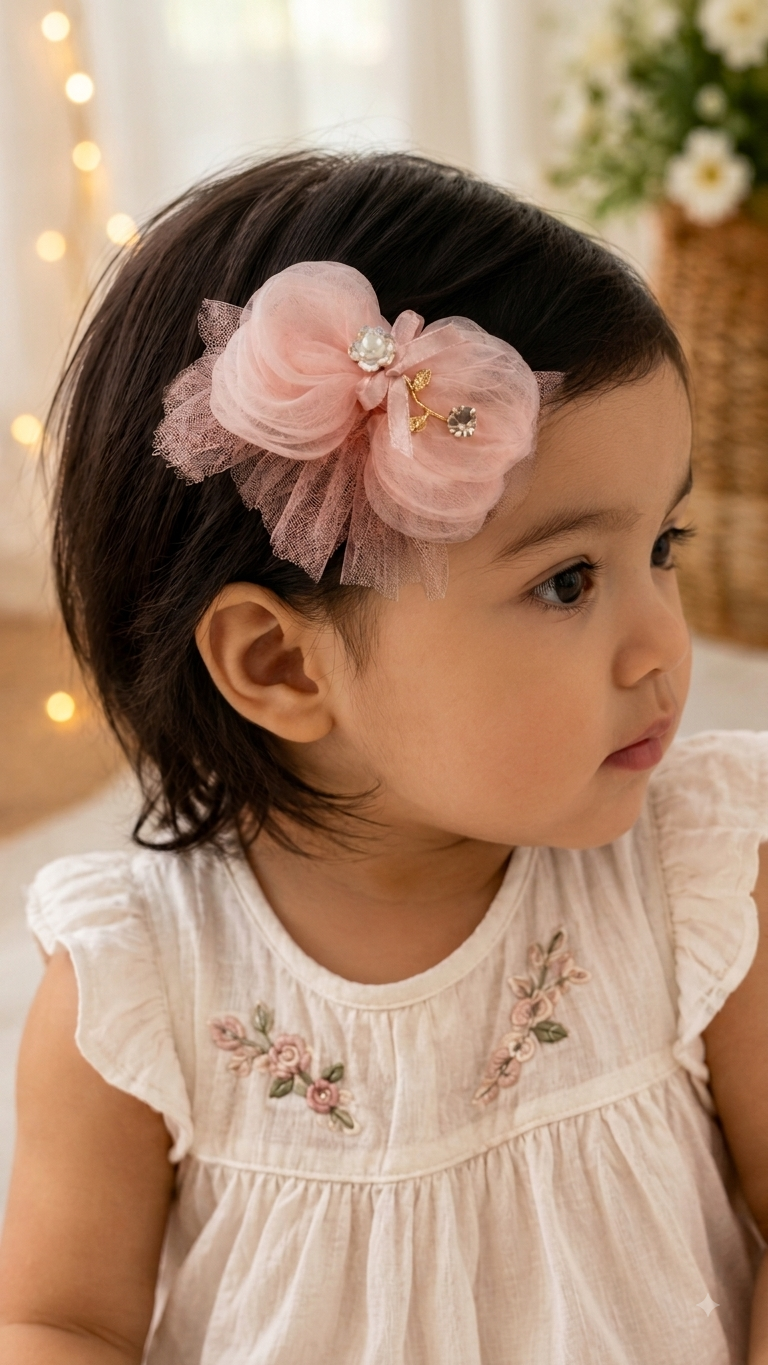 DOLCY Rosy Tulle Bow Hair Clips – Cute Tulle Bow Hair Accessories for Baby Girls