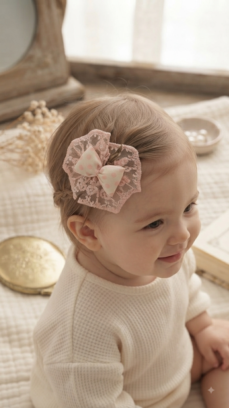 DOLCY Darling Dot Lace Bow Hair Clip – Cute Lace Bow Hair Accessory for Baby Girls