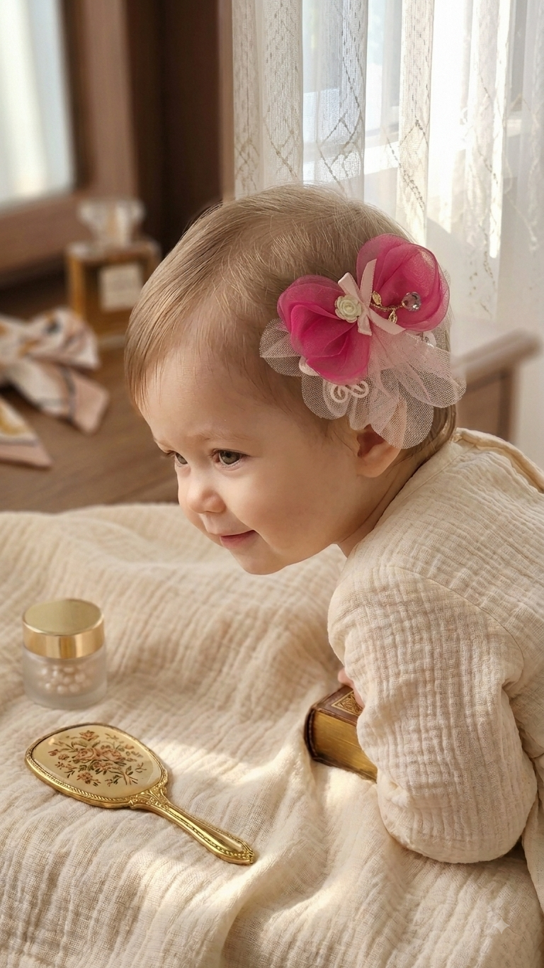DOLCY Rosy Tulle Bow Hair Clips – Cute Tulle Bow Hair Accessories for Baby Girls