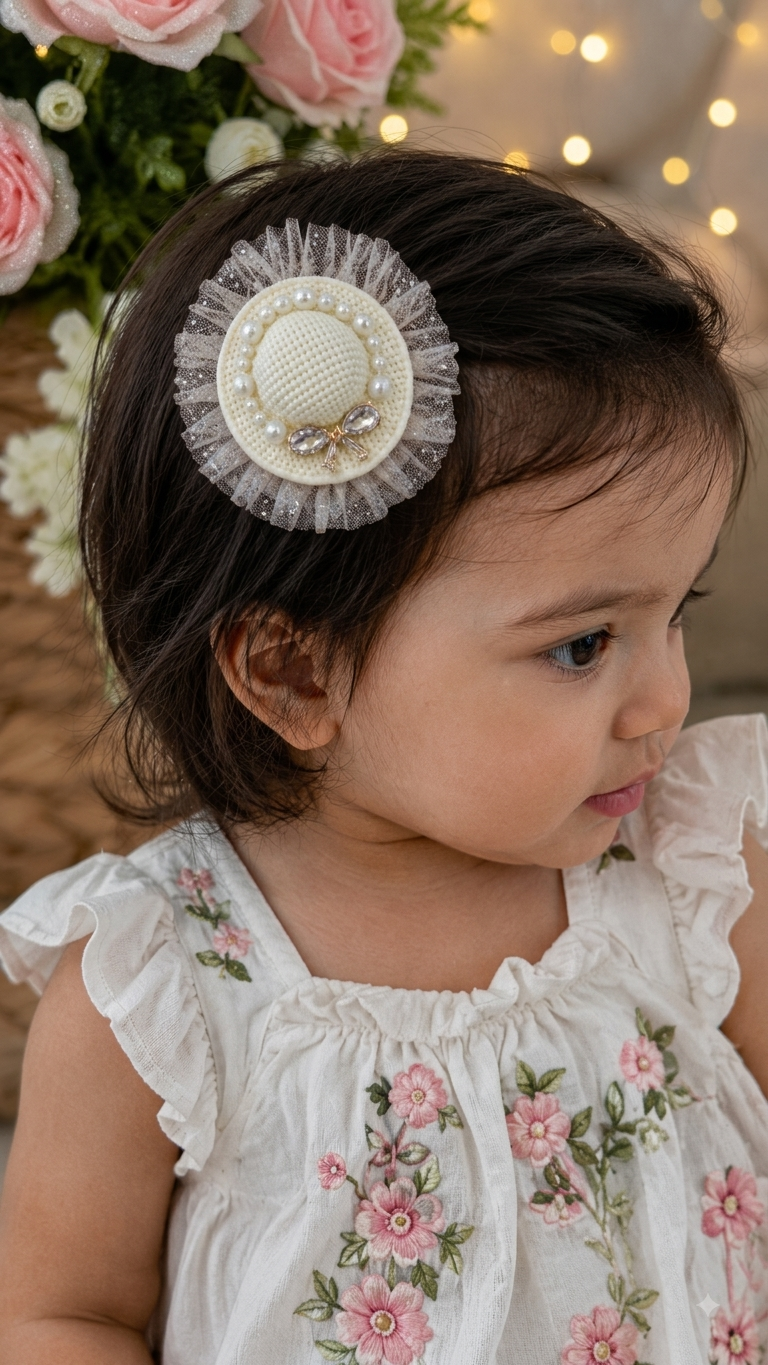 DOLCY Pearl Petal Bow Hair Clips – Cute Pearl Bow Hair Accessories for Baby Girls