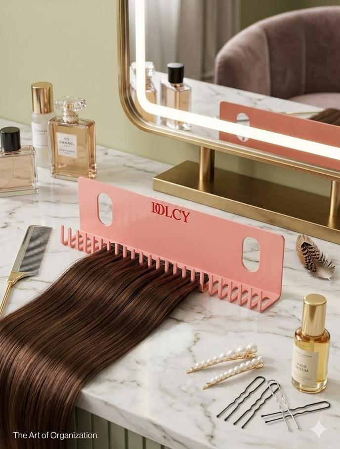 DOLCY Wall-Mounted Hair Extension Holder with Dual Suction Hooks | Tangle-Free Hair Extension & Wig Organizer