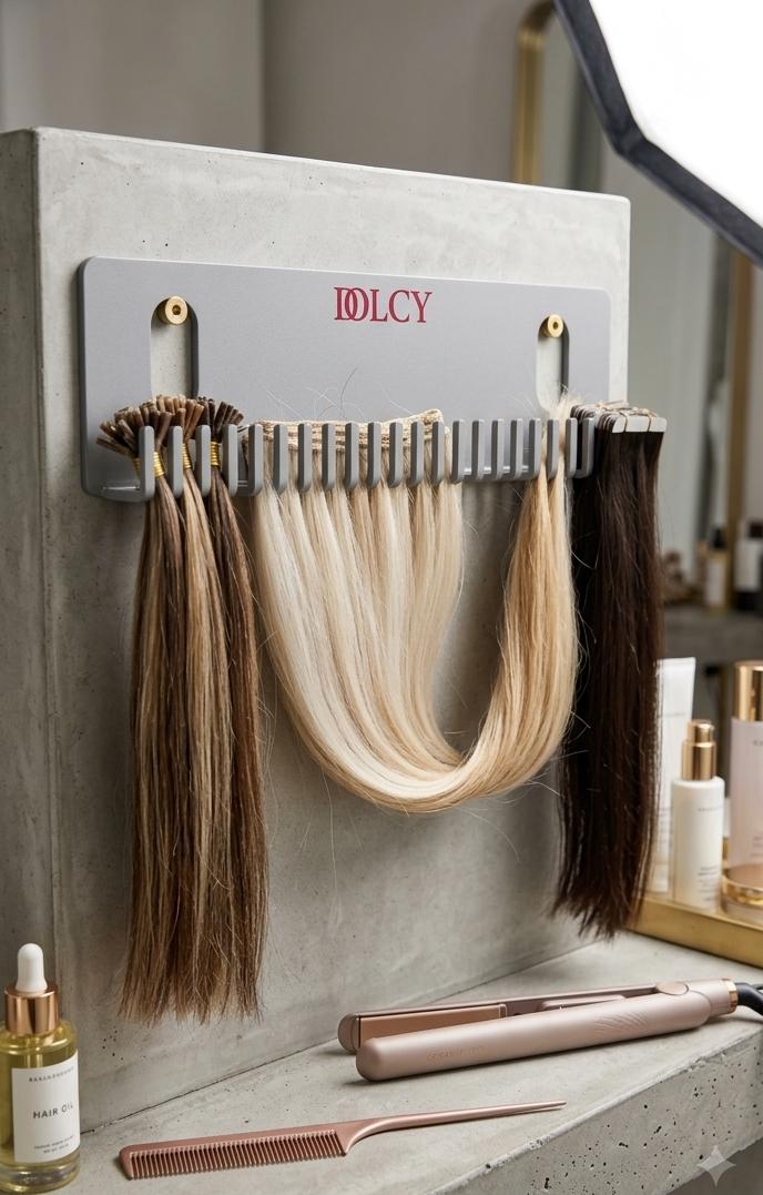 DOLCY Wall-Mounted Hair Extension Holder with Dual Suction Hooks | Tangle-Free Hair Extension & Wig Organizer