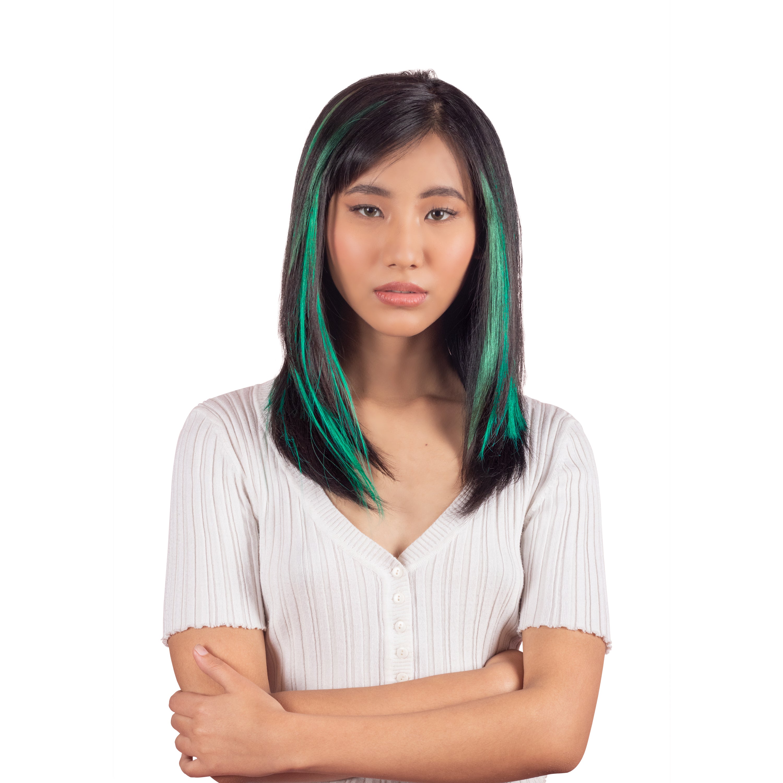trendy green synthetic hair streaks women
