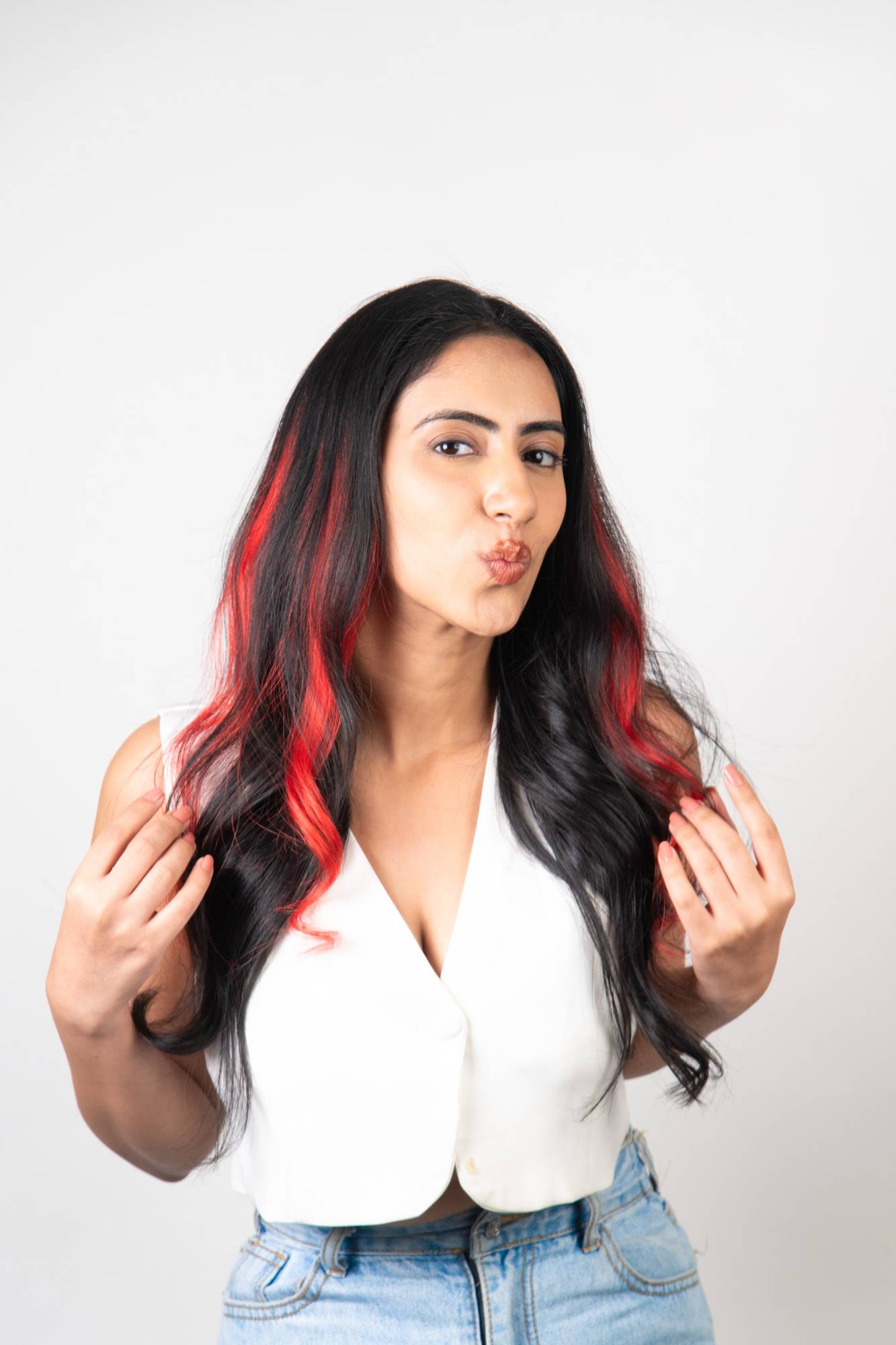 Red Hair Highlight Clip In for Women Neon Style