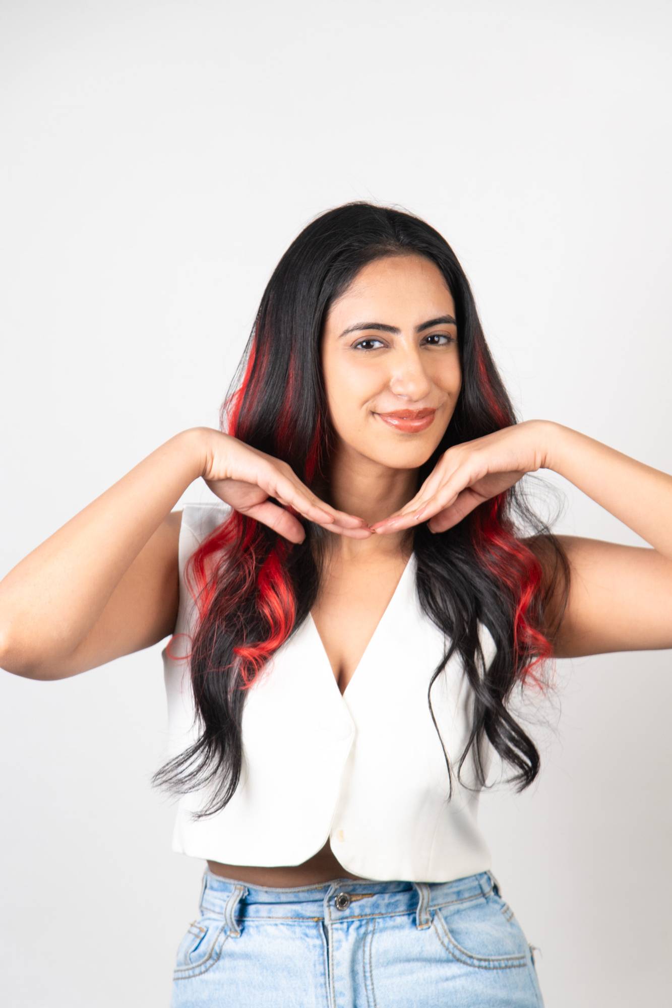 Neon Red Hair Streak Clip In Bright Hair Extension