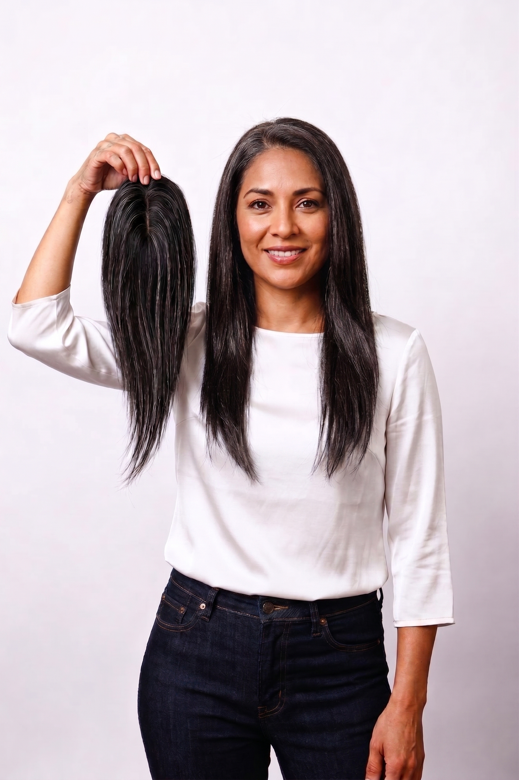 DOLCY 2 × 5 Silk Base Scalp Topper – Salt & Pepper Human Hair Topper