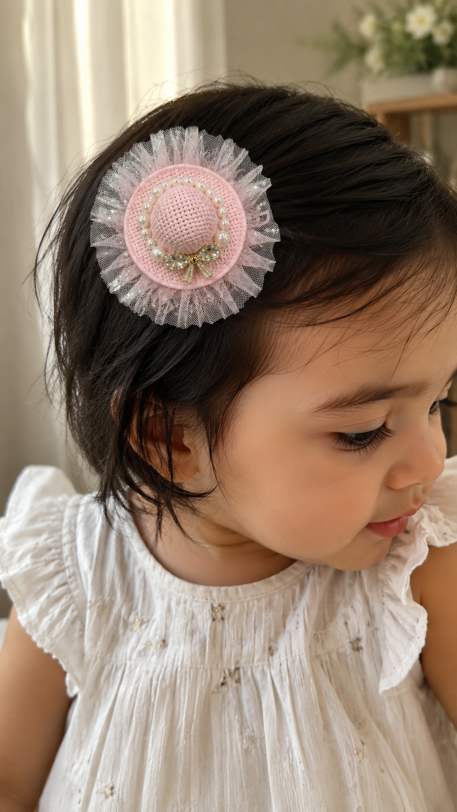 DOLCY Pearl Petal Bow Hair Clips – Cute Pearl Bow Hair Accessories for Baby Girls