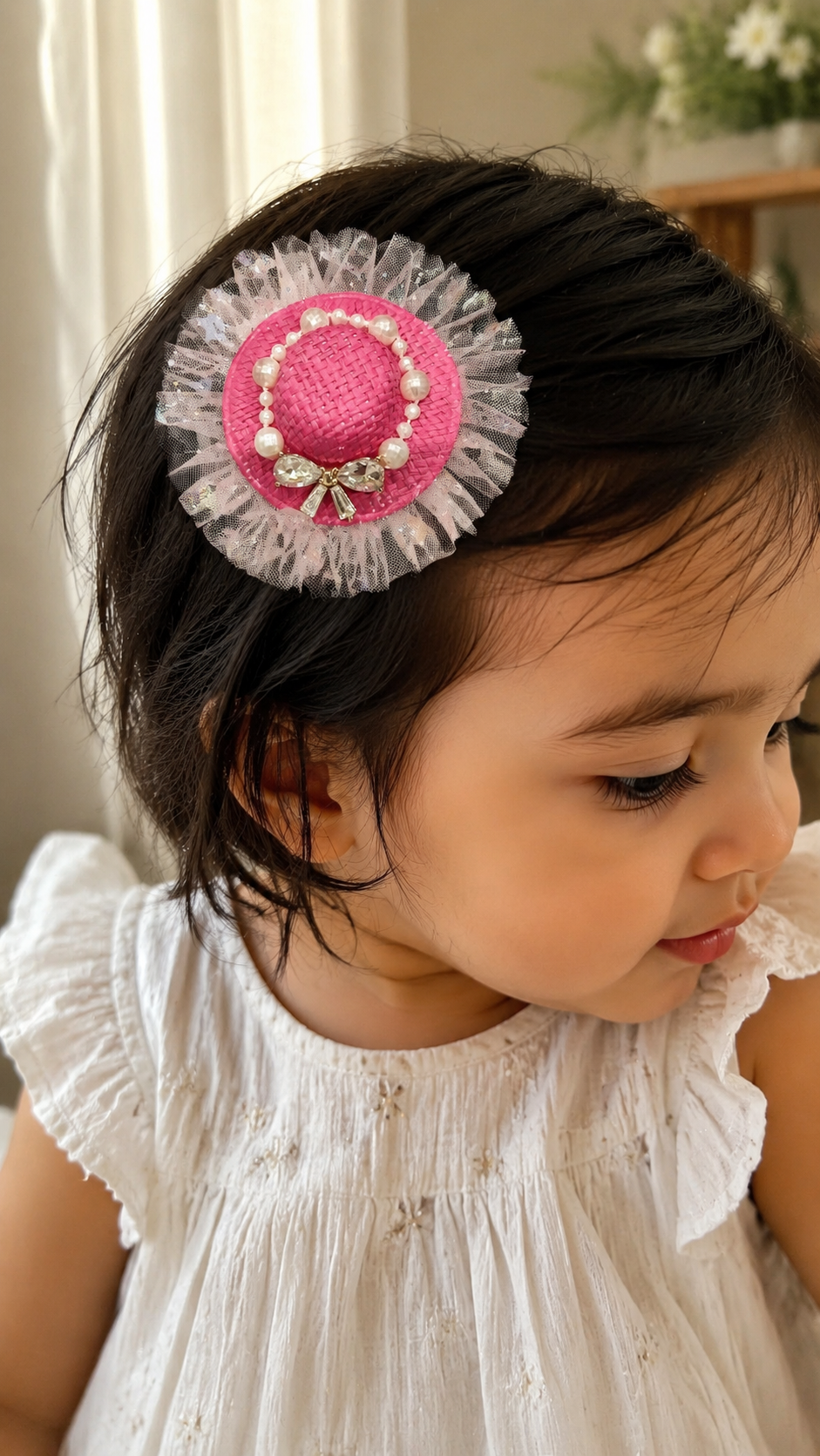 DOLCY Pearl Petal Bow Hair Clips – Cute Pearl Bow Hair Accessories for Baby Girls