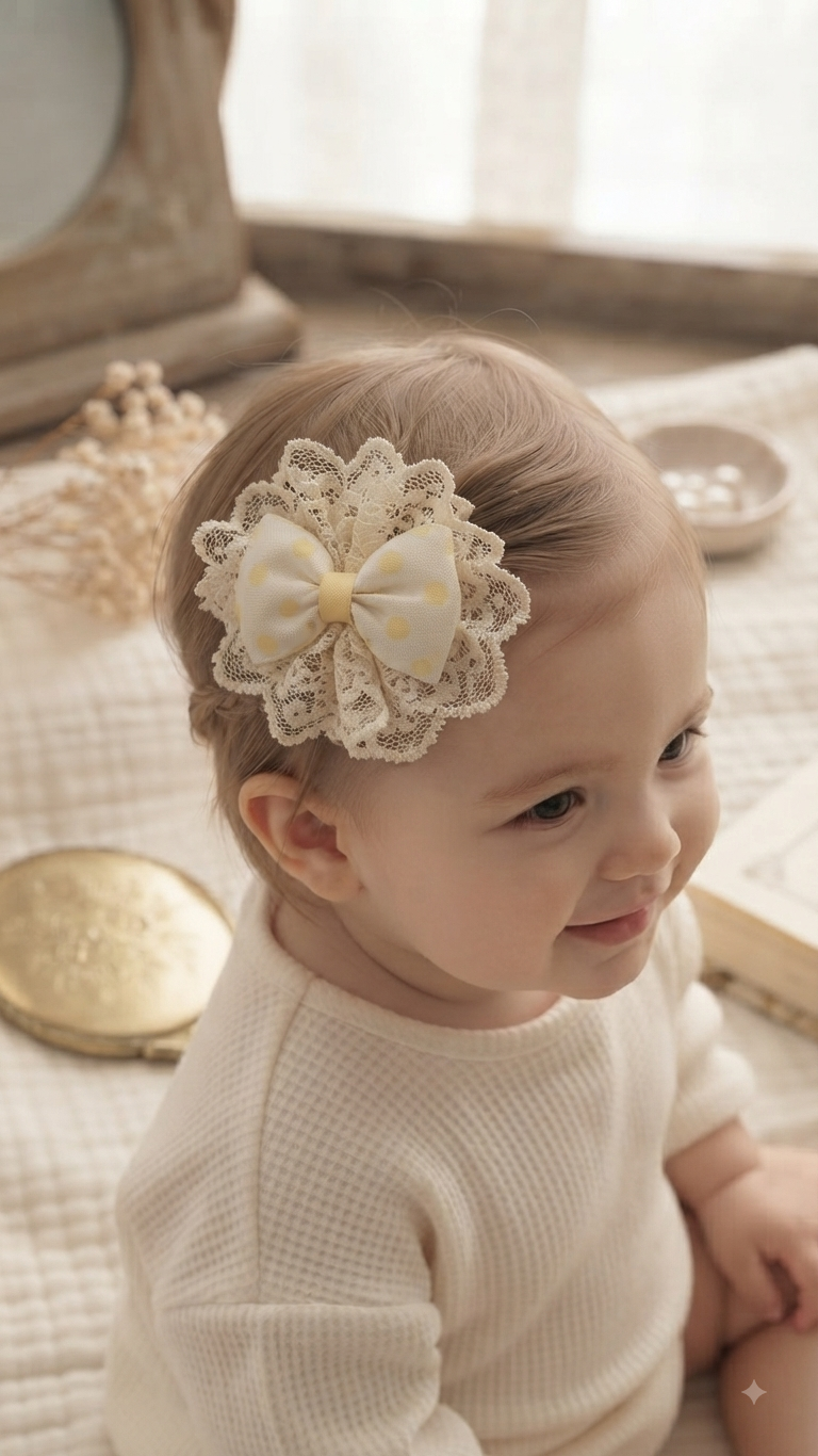 DOLCY Darling Dot Lace Bow Hair Clip – Cute Lace Bow Hair Accessory for Baby Girls