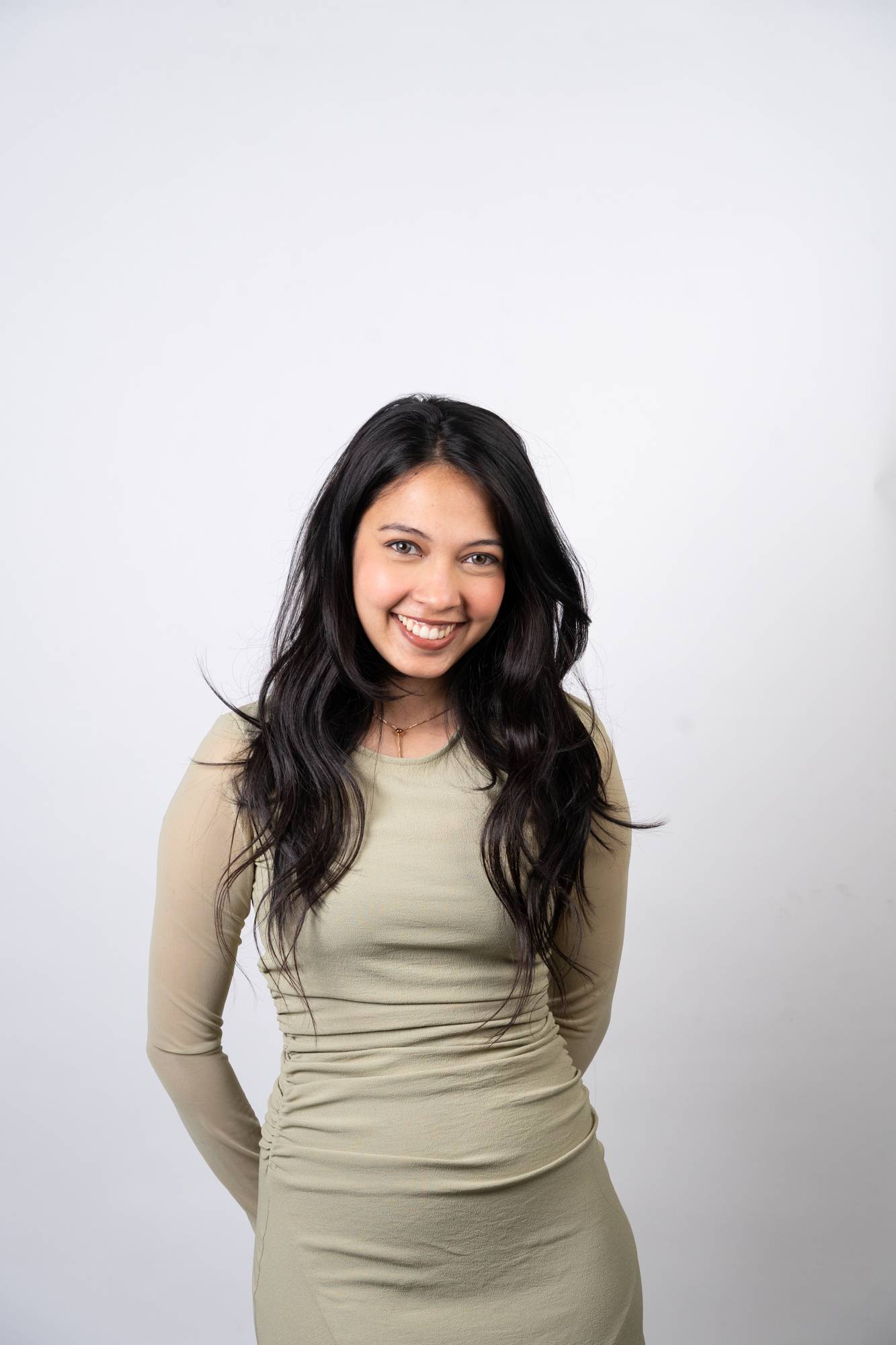 Model Wearing Dolcy 2 Clip Invisible Hair Patch in Jet Black – Front Portrait Showing Seamless Volume and Natural Coverage on Long Straight Hair