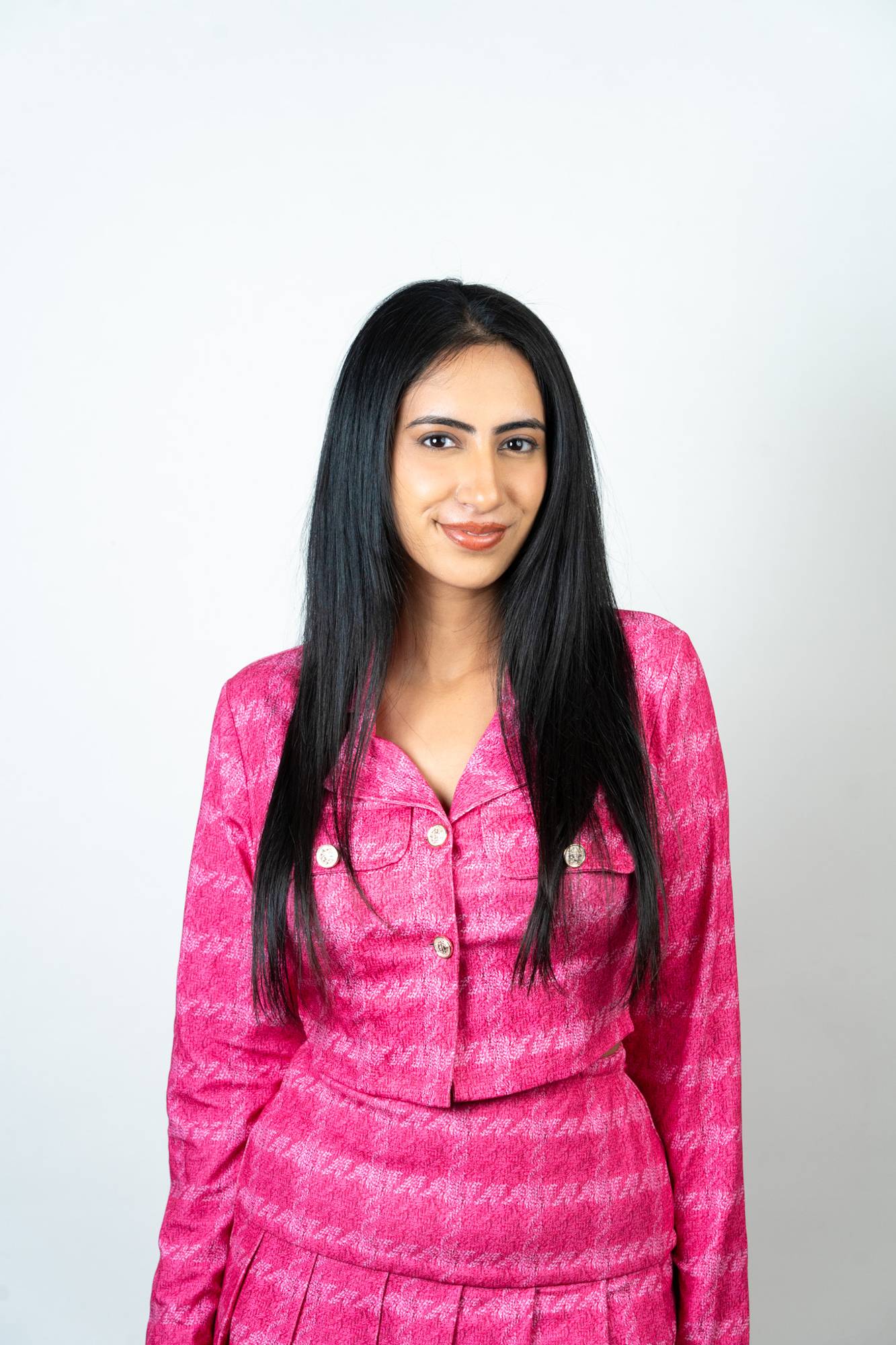 Model Wearing Dolcy Deepika Padukone Style Clip-In Bangs in Jet Black – Front Portrait View Showing Face-Framing Fringe and Seamless Blend with Natural Hair