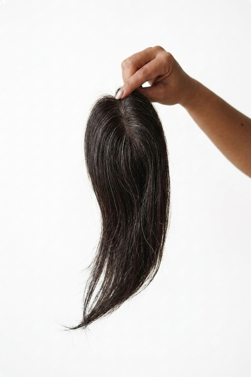 DOLCY 2 × 5 Silk Base Scalp Topper – Salt & Pepper Human Hair Topper